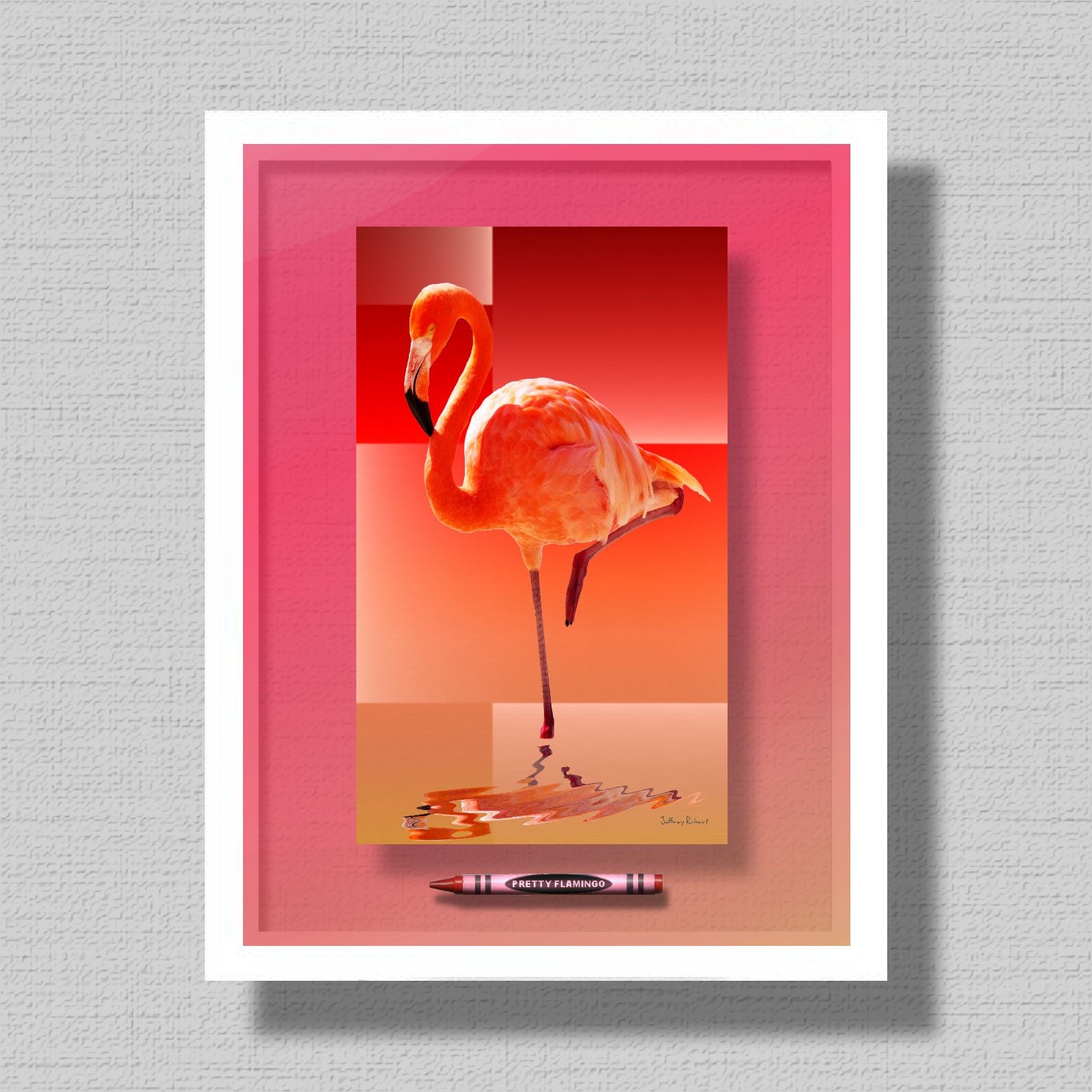 New! PRETTY FLAMINGO Crayon Collectible 11x14