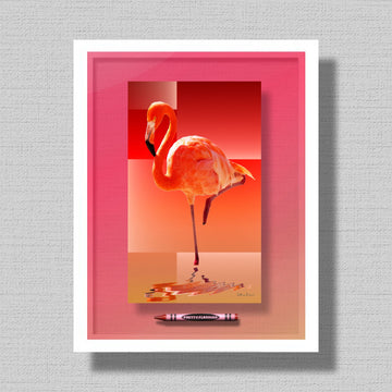 New! PRETTY FLAMINGO Crayon Collectible 11x14
